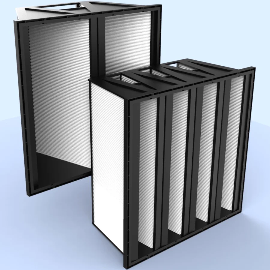 Glasfloss Puracell VP and VPX V-cell filters, with white pleated media in black frames
